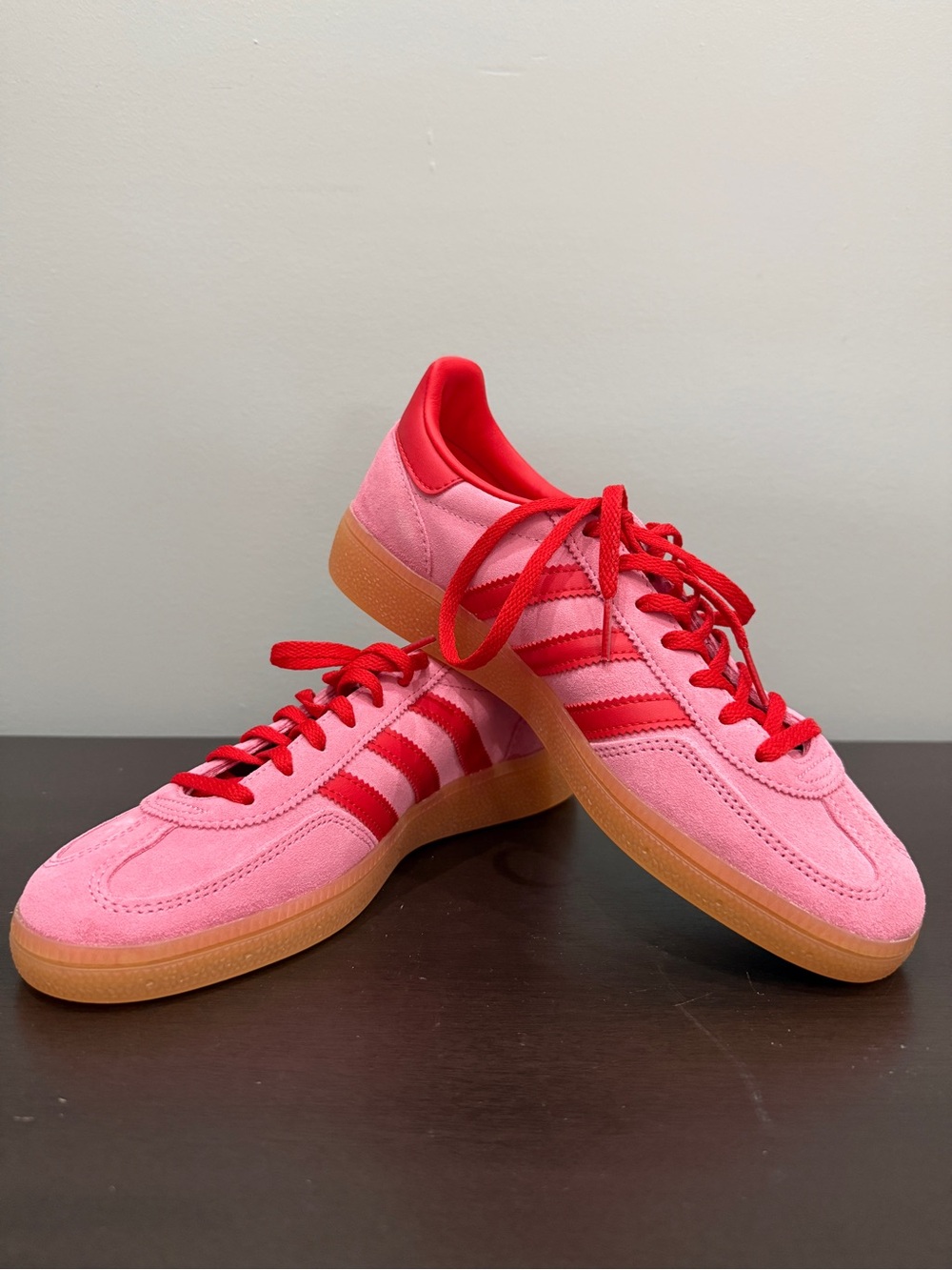 adidas Pink and Red Low-Top Suede Sneakers